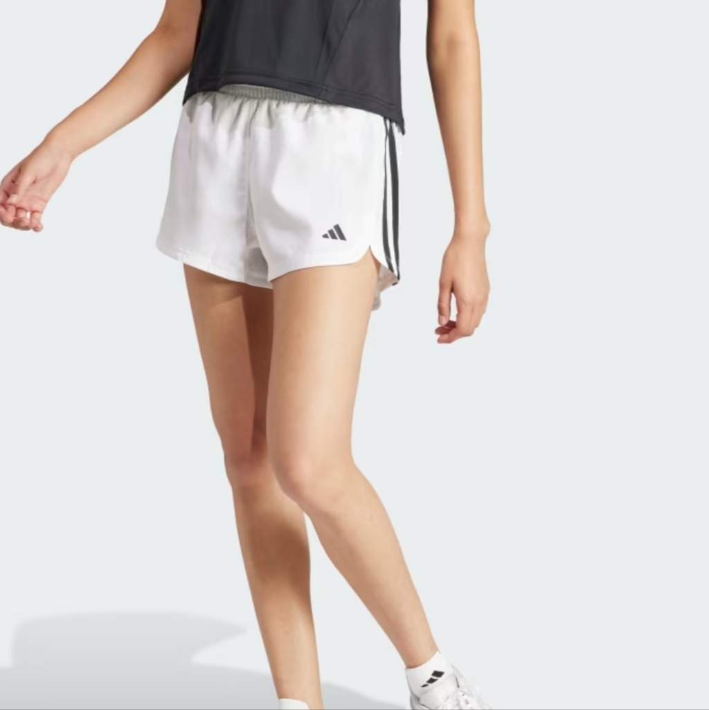 * Adidas Womens Pacer Training 3-Stripes Woven Midrise Shorts White Size Small
